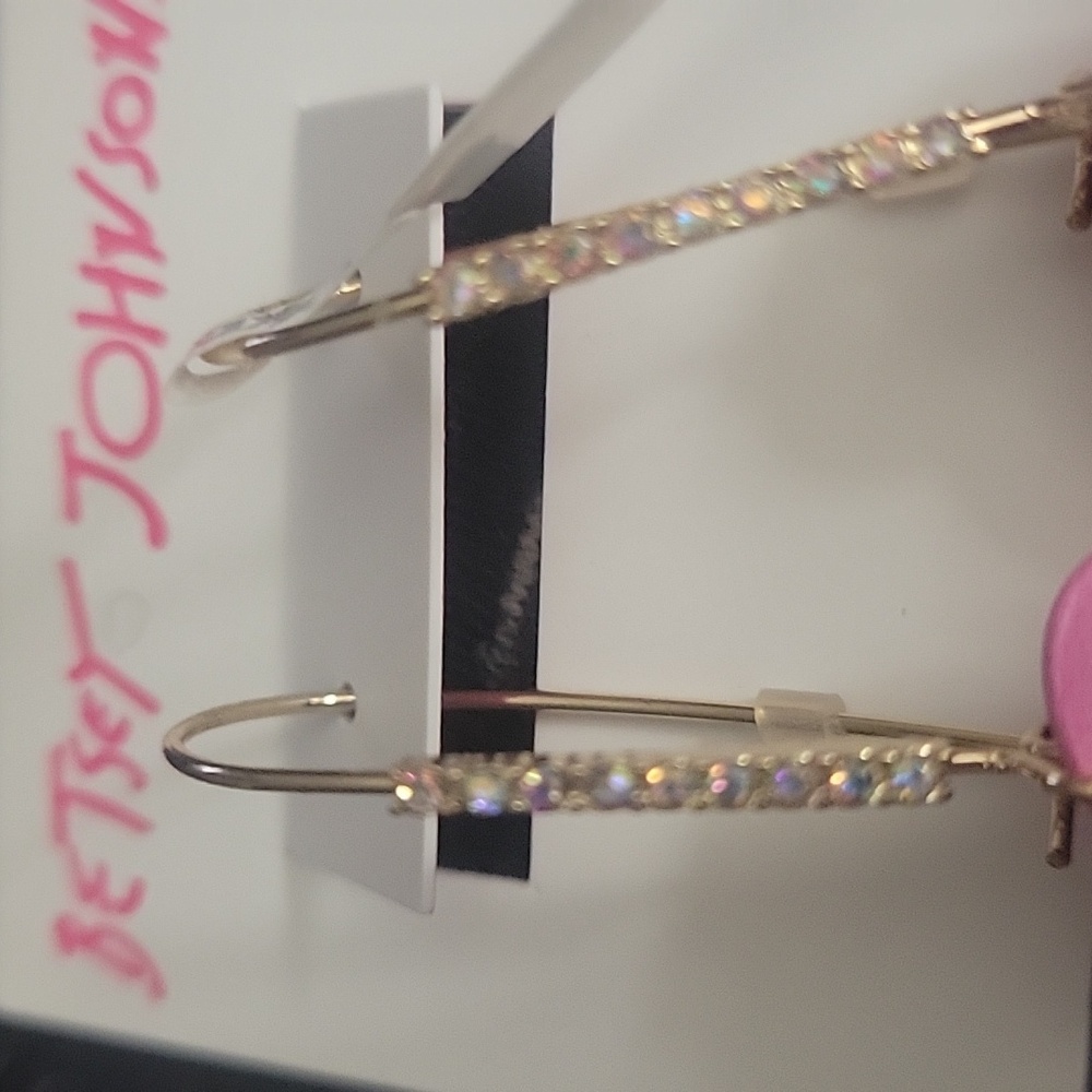 NWT Gorgeous Betsey Johnson Flower Drop Earings Pink Gold Tiny Crystals (#4) - Picture 3 of 5